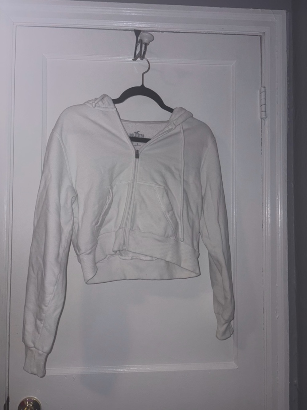 Hollister White Cropped Zip-Up Hoodie